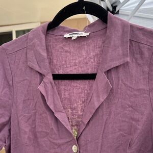 Madewell Mauve Linen Button-Front Dress